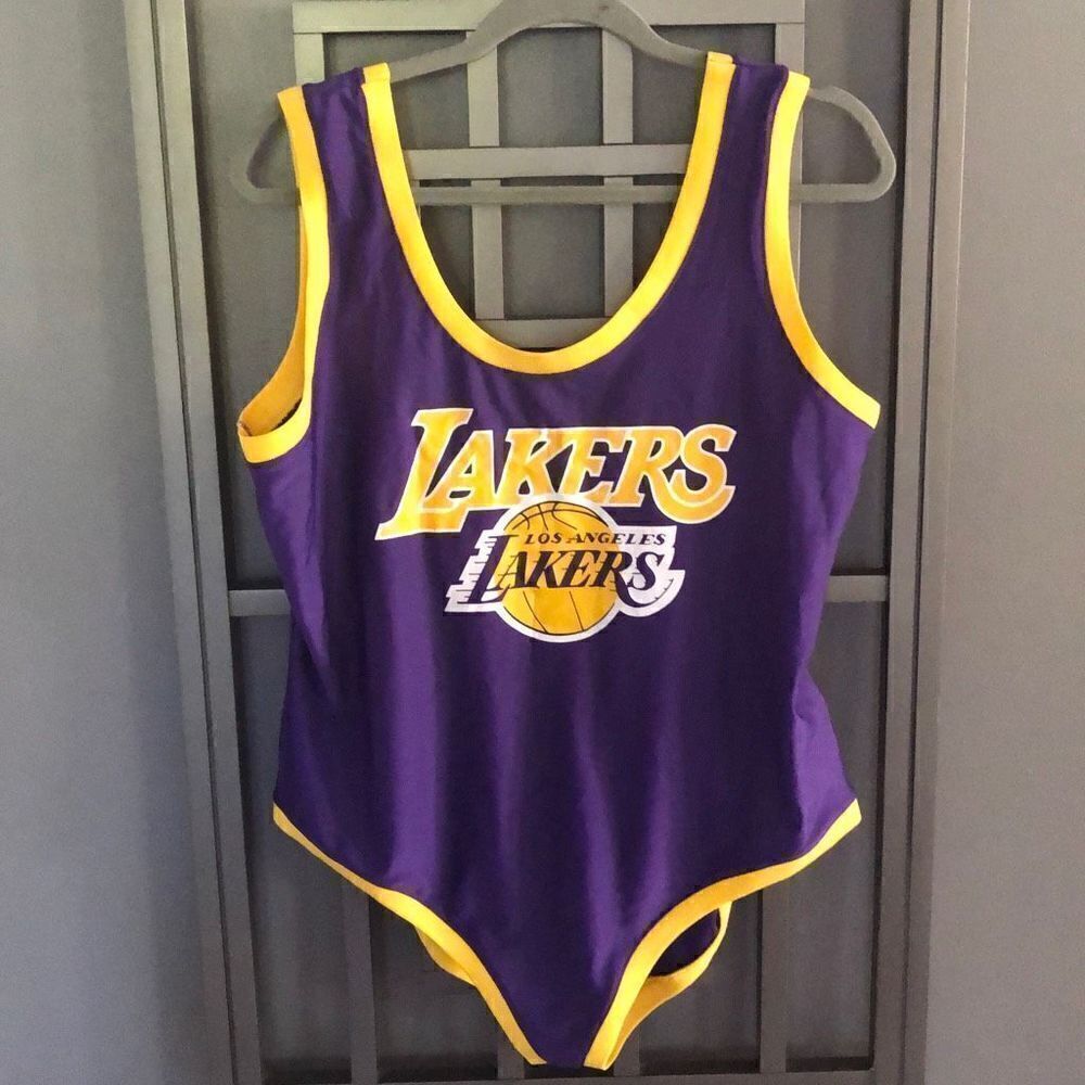 NWT NBA Los Angeles Lakers purple yellow body suit swimsuit￼. 2XL